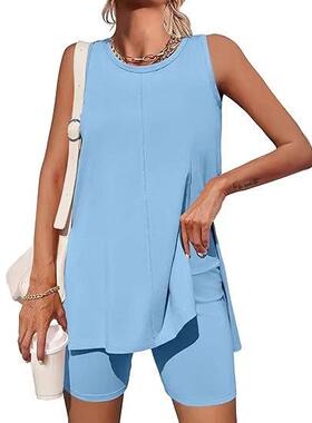 Danedvi Women's 2 Piece Sets Sleeveless High-Low Split Hem