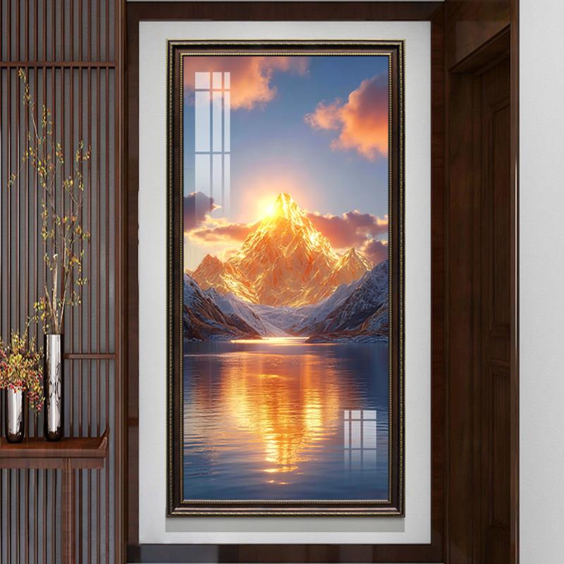 高档欧式山水风景日照金山装饰画玄关背景墙挂画轻奢大气过道壁画