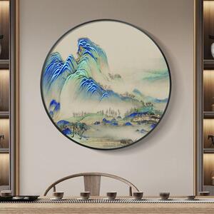 千江里山图入户玄装饰画新中式山NM121011水画客厅挂画圆形灯关画