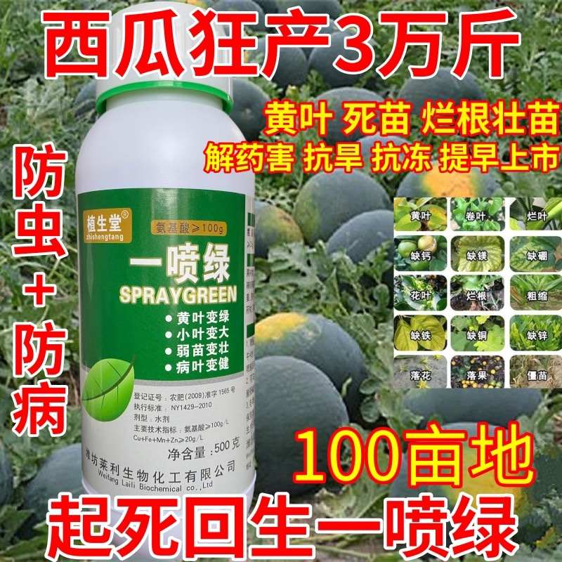 西瓜专用黄叶死苗烂根一喷绿防虫防病助长增产微量元素水溶肥农药