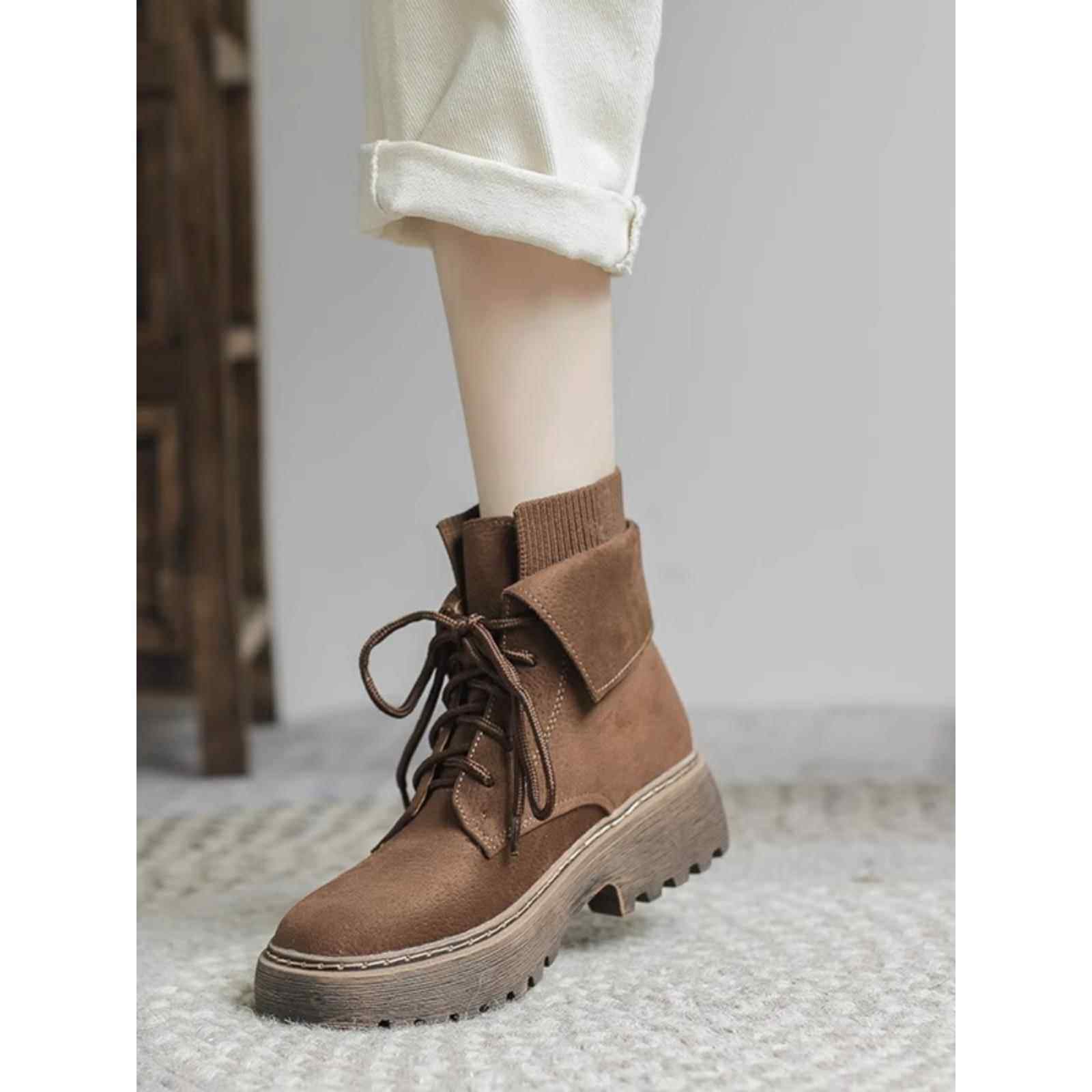 2026年新款百搭棕色厚底短靴磨砂单靴工装靴0122k,女鞋,时装靴,淘宝优惠券,粉丝福利购,淘宝优惠卷