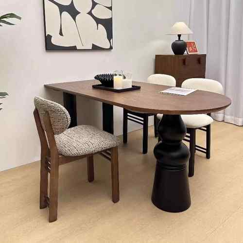 法式古半圆形实木餐桌意家EZN用中桌古风书饭桌设计师复小户型创