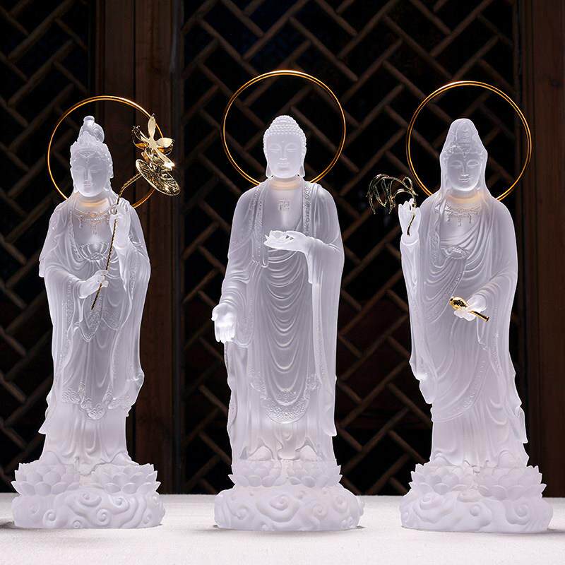 琉璃西方三圣佛像阿弥陀佛观世音菩萨大势至家居供奉佛堂桌面摆件