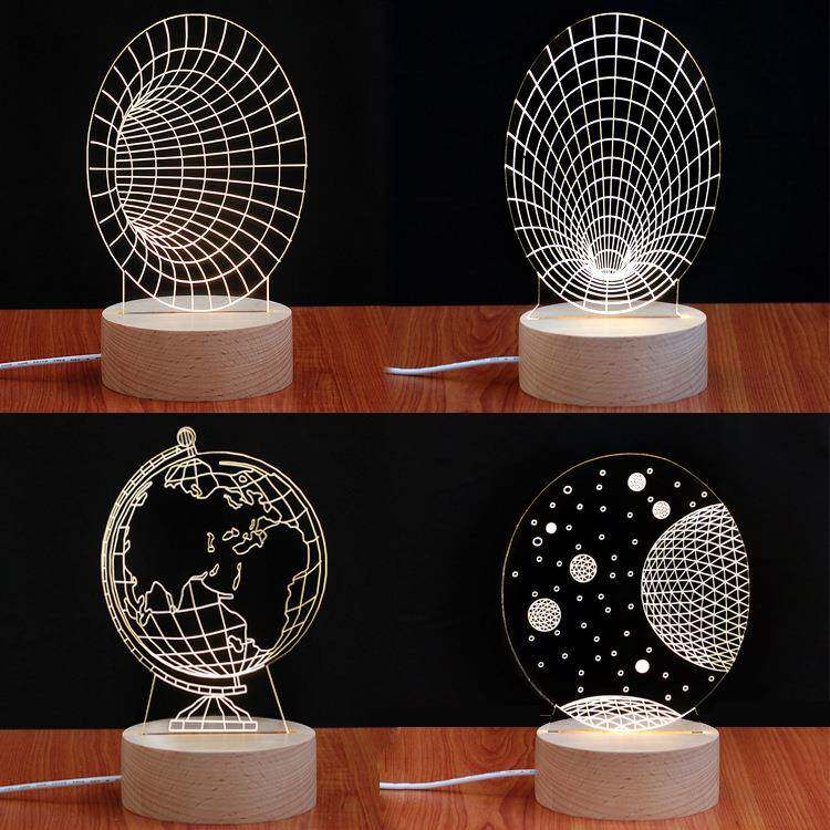 木质创意3D视觉灯LED装饰个性小夜灯星空喇叭地球仪生日礼物夜灯