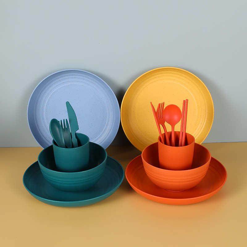 小麦秸秆加厚餐盘饭碗杯子刀叉勺筷子便携家用户外餐具套装,餐饮具,盘,淘宝优惠券,粉丝福利购,淘宝优惠卷