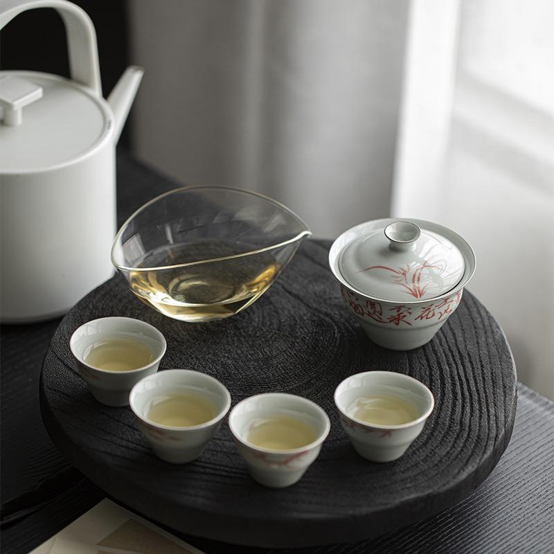 墨己 茶礼茶具套装 随手礼整套手绘釉里红茶具套组 四君子文人器