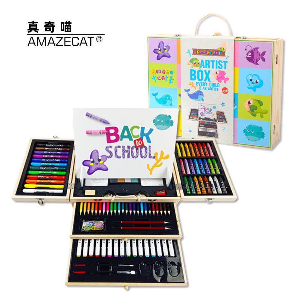 真奇喵礼品礼盒木盒套装水彩笔油画棒铅笔笔刷画板儿童文具大礼包