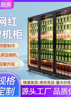 网红啤酒展示柜商用三门酒水柜饮料柜冷藏冰柜冷柜三色酒吧冰箱柜