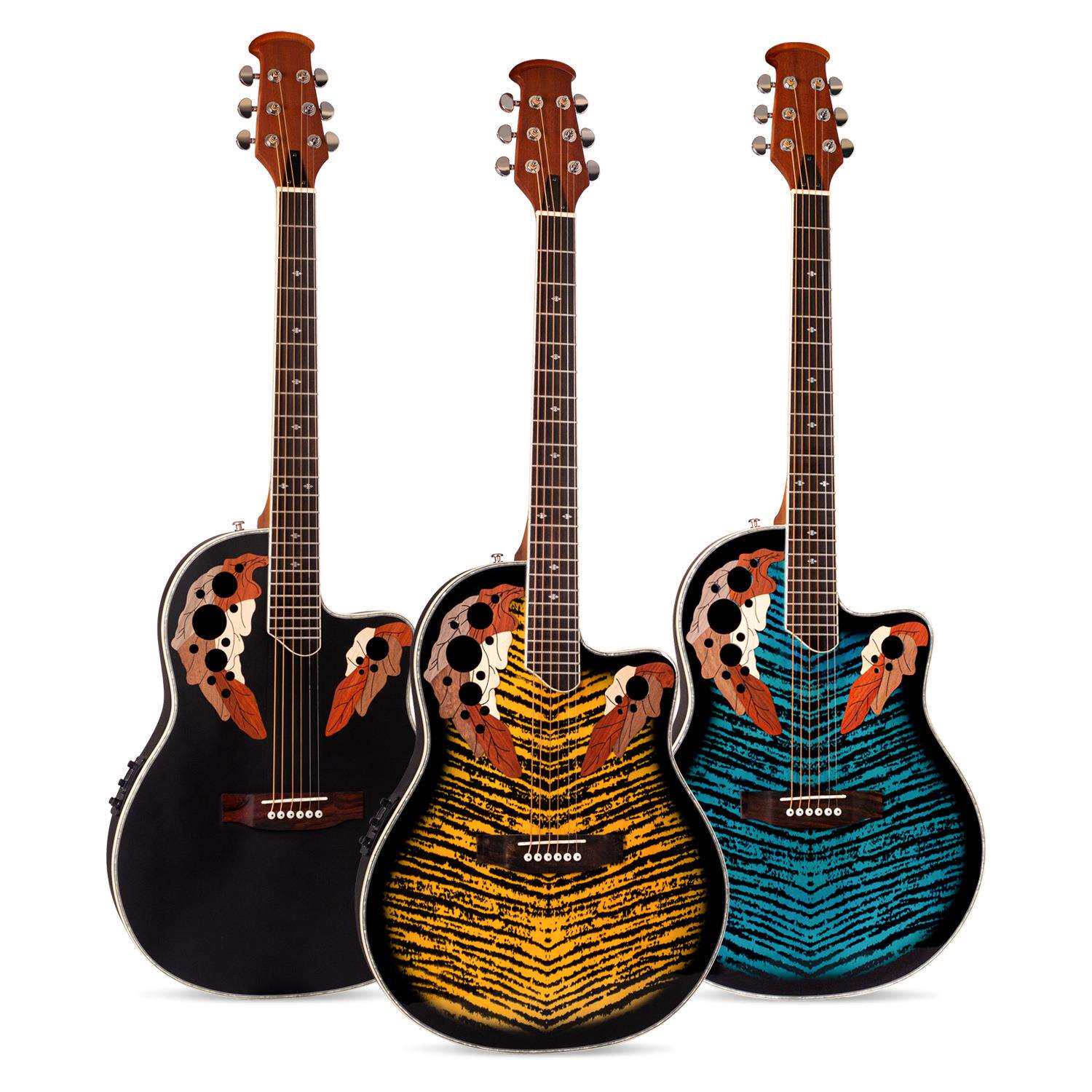 41寸民谣吉他6弦电箱吉他 民谣吉他云杉木椴木胶背虎纹吉他木吉他