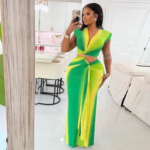 Splicing women's hollow hip skirt V-neck strap dress