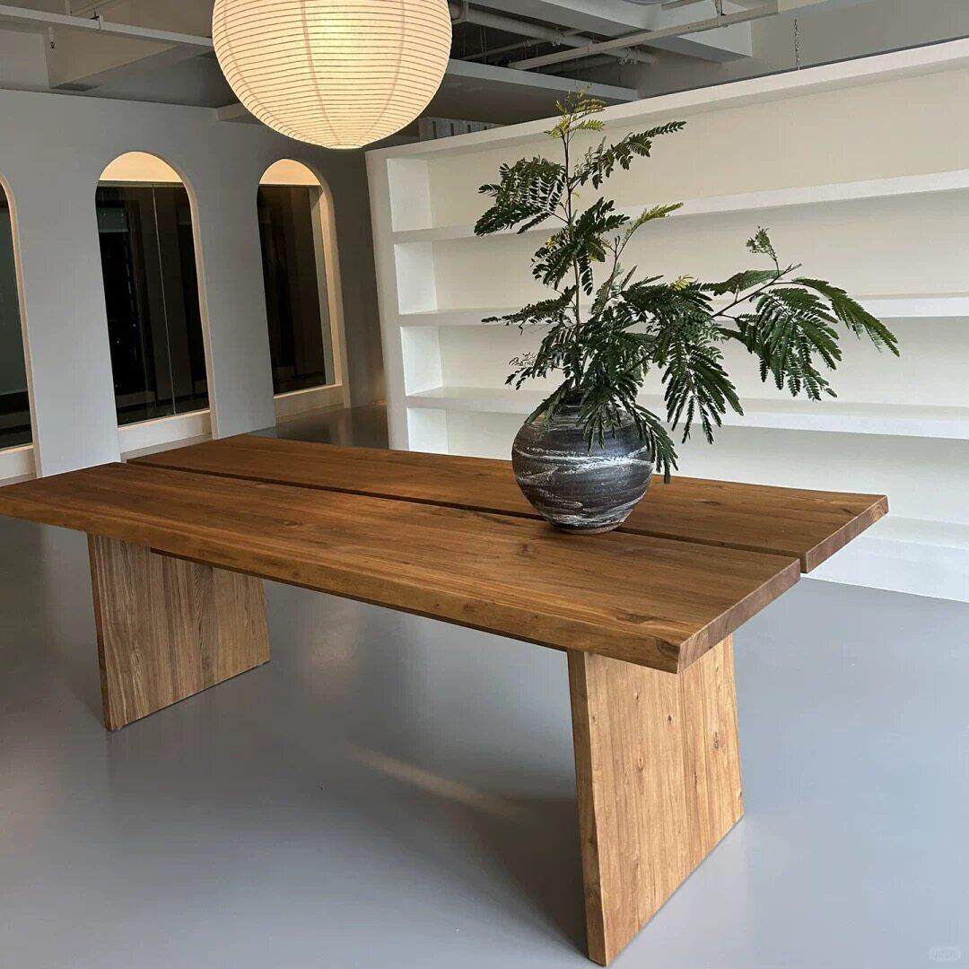北欧实木大板餐桌长方形书桌工作台原木办公桌现代简约会议桌长桌