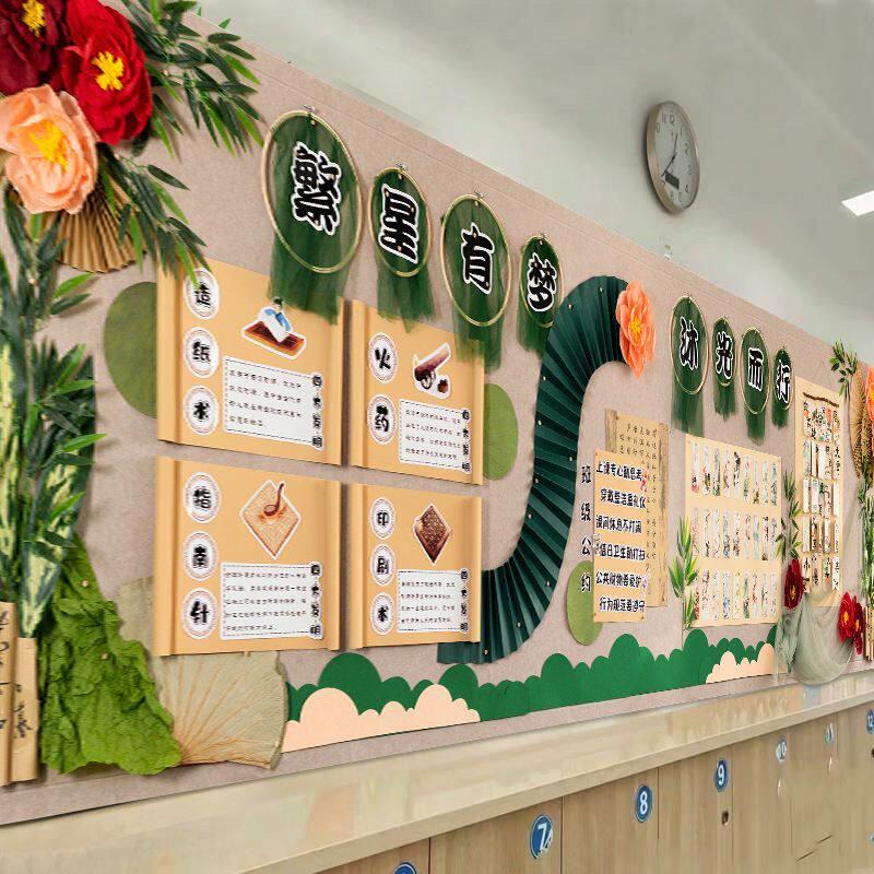 立体中式国风墙面墙饰贴幼儿园小学展示栏黑板报组合文化环创材料