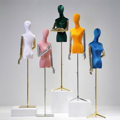 电镀手丝绒模特道具女装店橱窗半身人台服装店婚纱彩色模特展示架