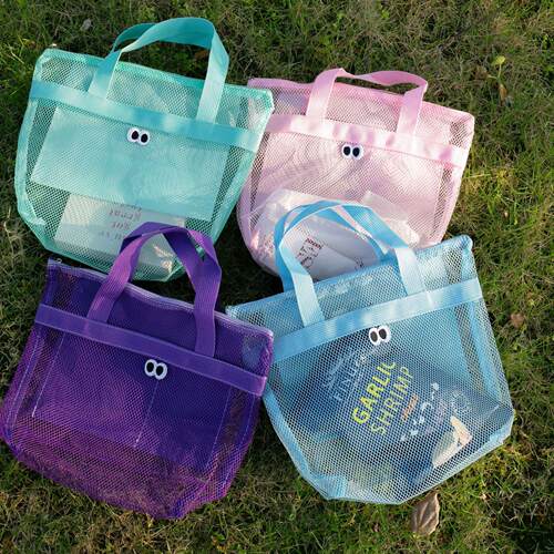 Large Eyelet Mesh Beach Bag, Korean Style Netted Toiletry an