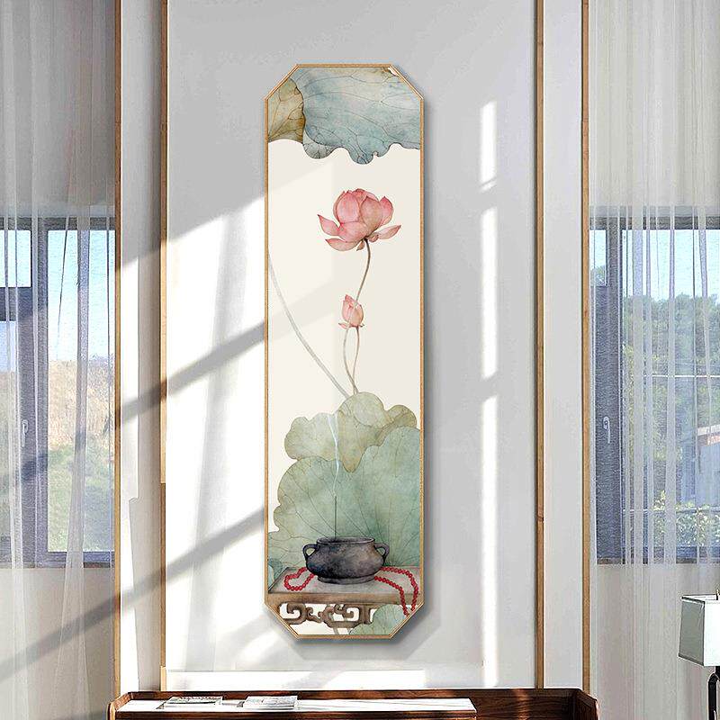 清式水出芙蓉中玄关装饰画走QX202012廊竖版新屏画中国风茶室荷花