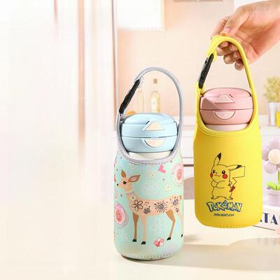 bablov儿童保温杯套花伴森550ml水杯套背带斜挎带手提防摔保护套