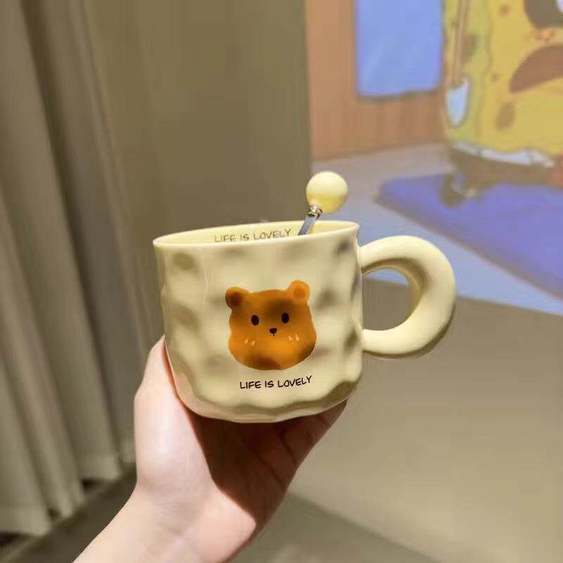 奶油小熊杯子马克杯陶瓷水杯可爱卡通大容量牛奶杯咖啡杯早餐杯女