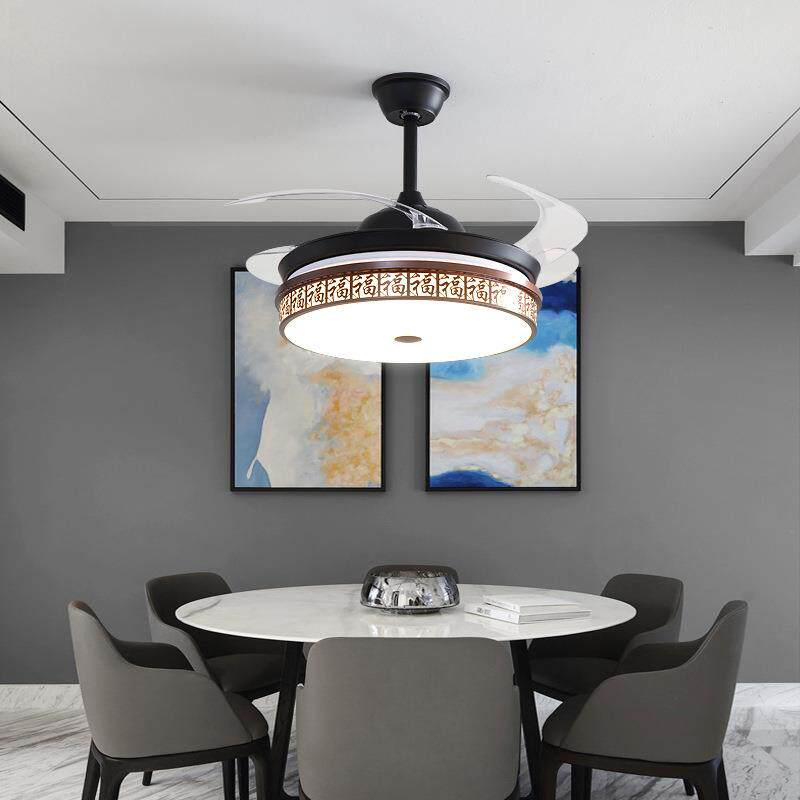 隐形风扇吊灯一体家用新中式led带风扇灯餐厅客厅卧室简约吊扇灯