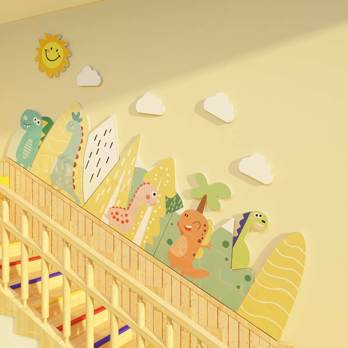 恐龙幼儿园环创设主题楼梯背景墙面装饰成品环境布置材料踢脚线贴