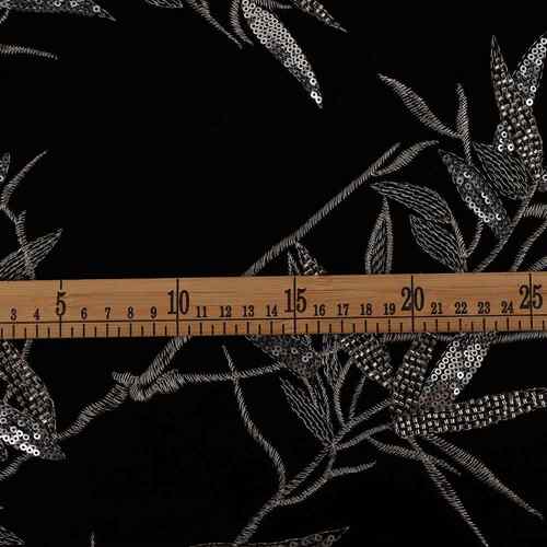 丝珠管片绣花国刺绒风竹亮子绣E21546-A面料