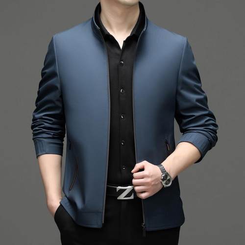 高端商务男1122-S9士夹秋克中老闲年休爸爸装翻领宽松潮流痕冬无