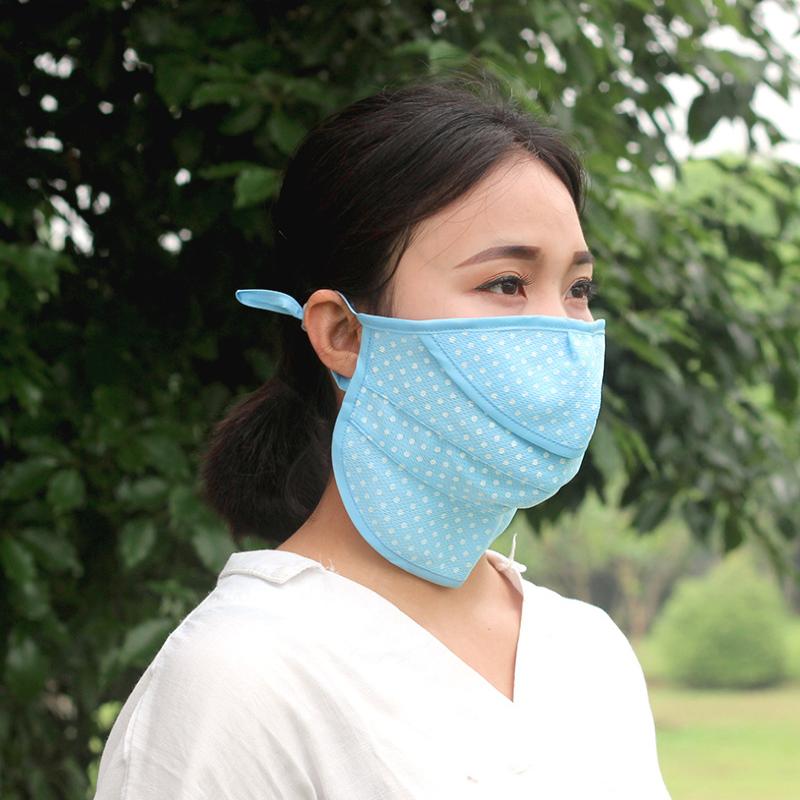 新款大号护颈透气防晒女款口罩户外骑行碎花风沙面纱开口防尘面罩