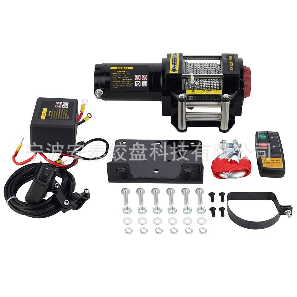 厂家直销12V/24V沙滩车4000磅电动绞盘沙滩车绞盘便携式绞盘