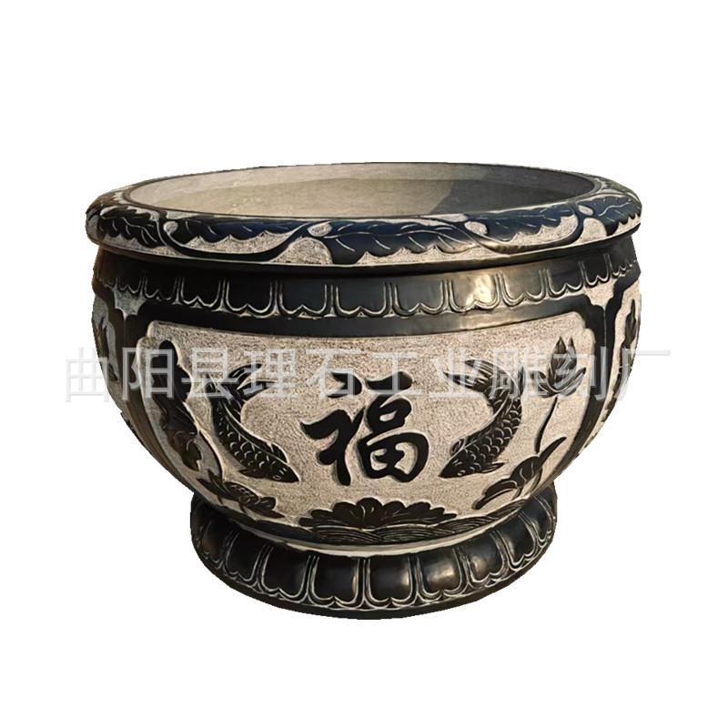石雕门海青石鱼缸仿古法养鱼庭院装饰摆件工艺品圆形雕刻大水缸