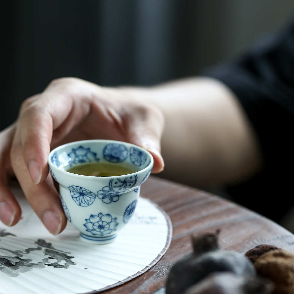 杯主人临 球花古徐窑青花作品青花 柴仿古杯 设计婉皮
