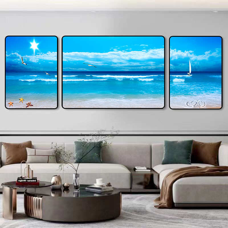 画轻高端壁画装饰画客厅可三联风景墙海景商奢背景大海沙发挂画俞