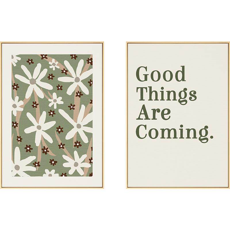 北欧ins原木风客厅装饰画绿色小清新组合沙发背景墙挂画英文壁画