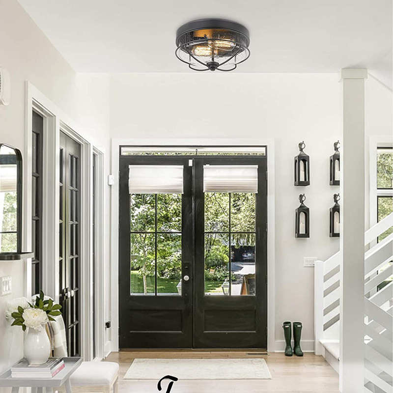 2021新款美式吸顶灯复古乡村工业风铁艺嵌入式卧室天花板灯具