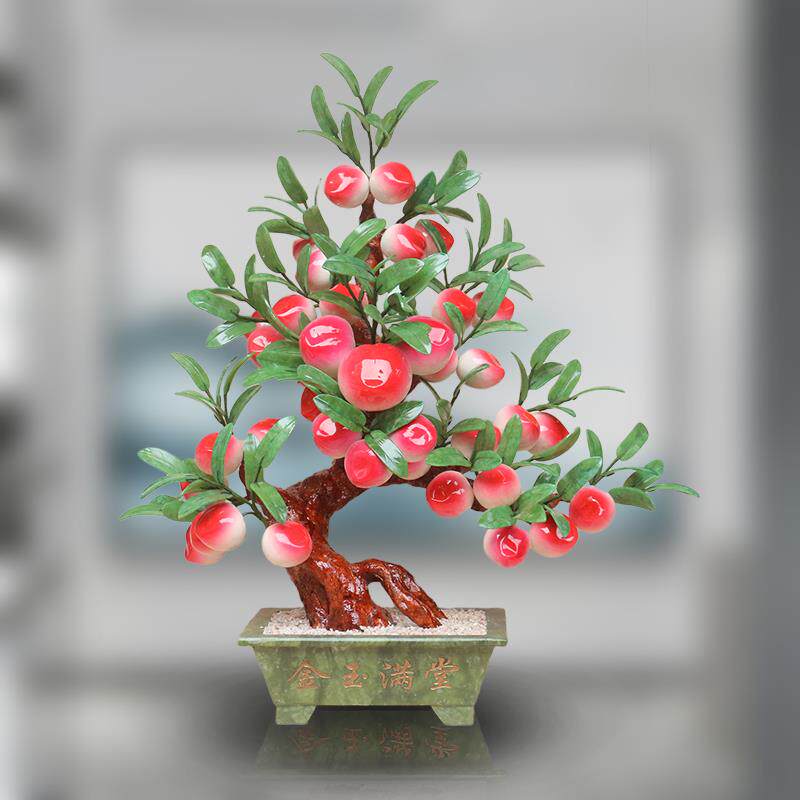 高档玉石寿桃树玉艺器盆景居玄子关饰品祝寿家蟠桃树玉器天然工品