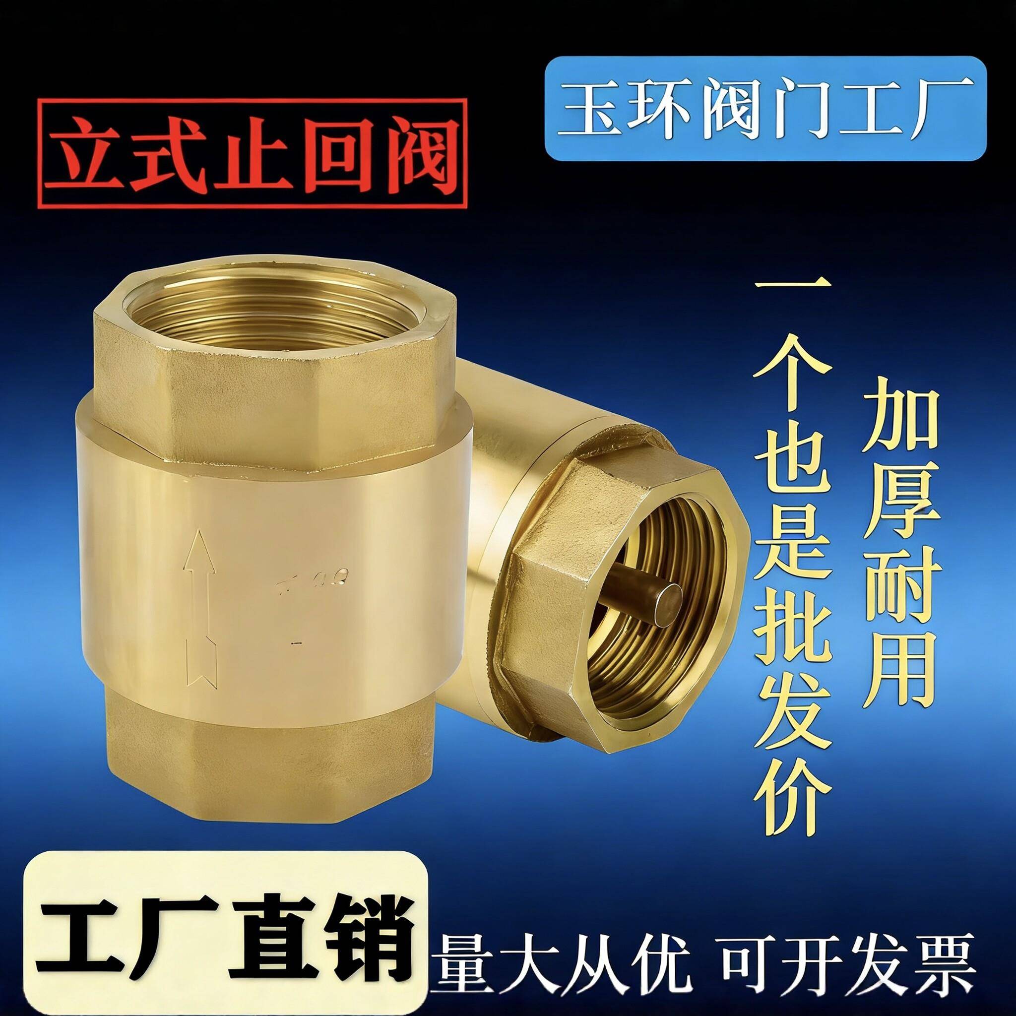 黄铜止回阀弹簧立式止逆阀水管水表阀门水内外丝止逆阀4分6分1寸