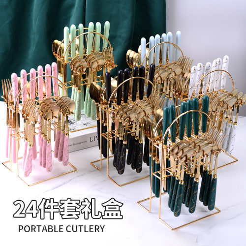 亚马逊大理石不锈钢西餐餐具套装