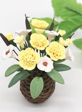 1:12迷你娃娃屋dollhouse花园阳台客厅摆件微缩花卉黄白康乃馨花