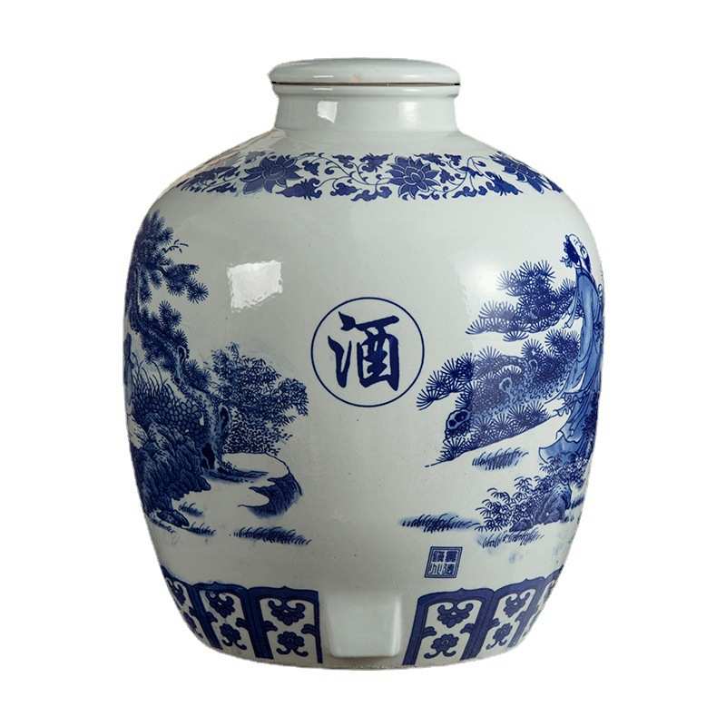 景德镇陶瓷酒坛子50斤100斤200斤大口青花家用密封一百斤酒缸酒罐