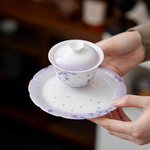 墨己陶瓷手绘釉下彩花口壶承家用茶壶底托干泡盘茶道配件茶点盘