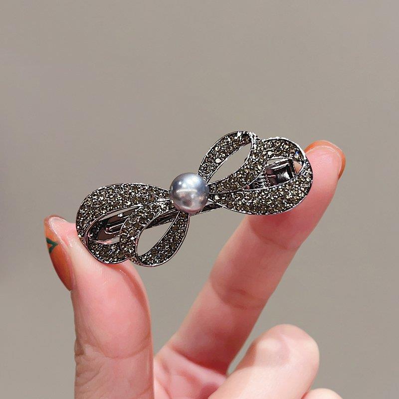 发卡黑色气质蝴蝶结鸭嘴夹刘海发夹女2024新款前额边夹侧边碎发