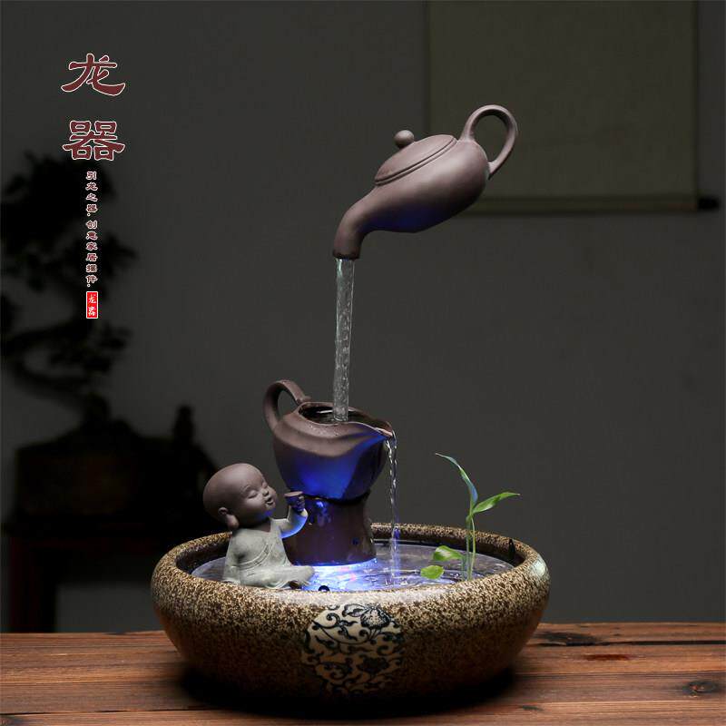 创意陶瓷个性悬空茶壶风水招财加湿流水器摆件家居装饰品开业礼品
