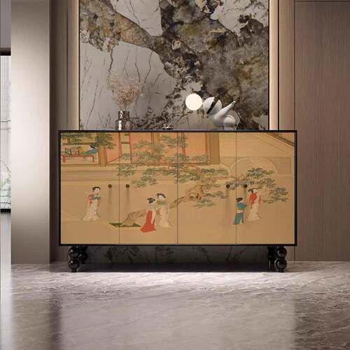 法式柜中古风彩绘入户餐厅复古靠墙收纳柜置储物柜斗柜