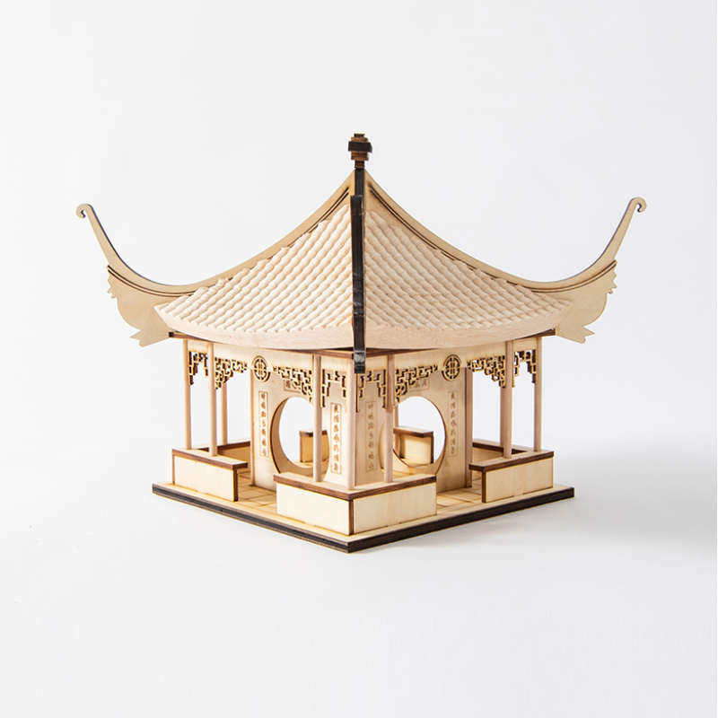 现代新中式木质建筑凉亭摆件模型工艺品禅意样板房玄关书柜装饰品,家居饰品,木雕,淘宝优惠券,粉丝福利购,淘宝优惠卷