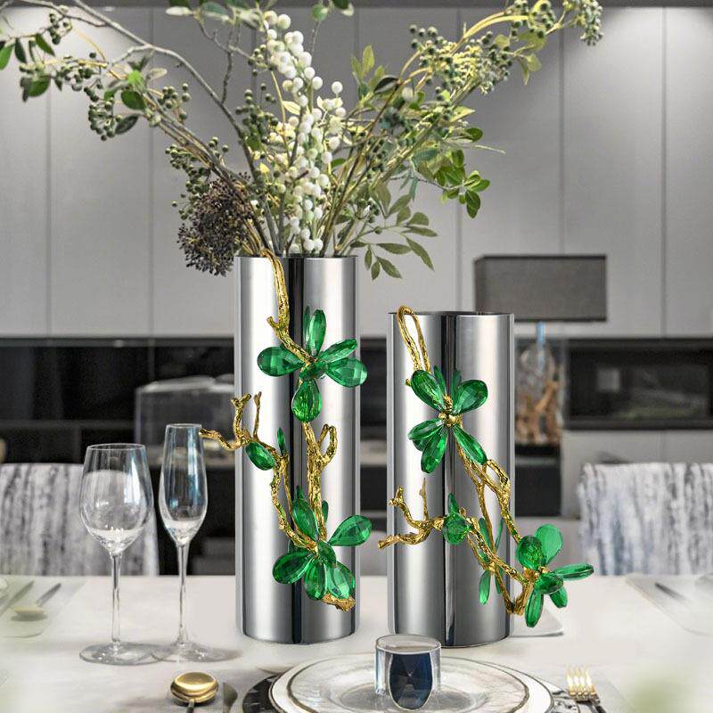 轻奢水晶不锈钢花瓶可插花客厅电视柜玄关台面摆件餐桌边柜装饰品