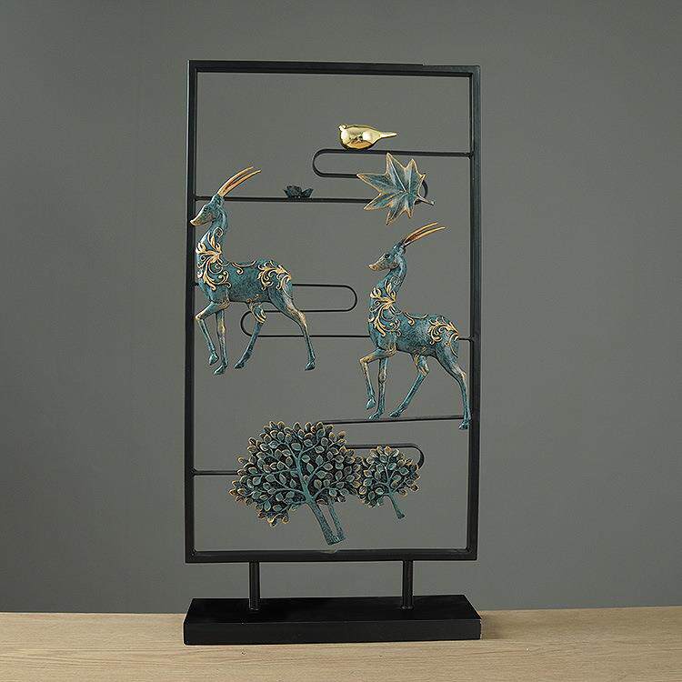 新中式复古铁艺情侣鹿 铁框摆件家居装饰品 办公客厅婚庆摆件道具
