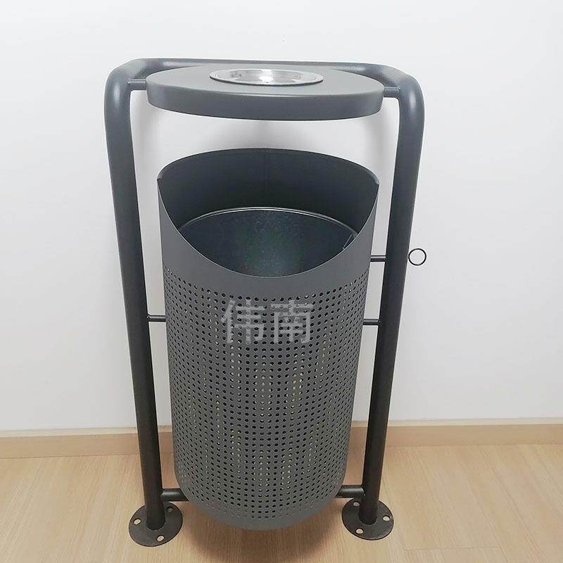户外镂空垃圾桶可固定校园别墅区景区室外金属冲孔带烟缸果皮箱