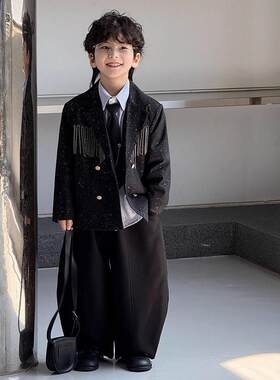 男童西装套装潮帅气时髦男孩痞帅小西服参加婚礼衣服十岁生日礼服