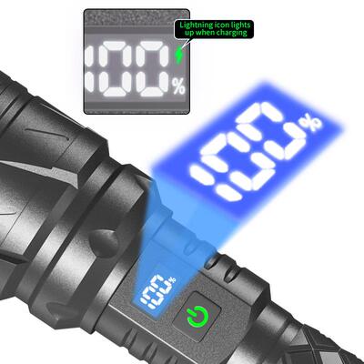 新款XHP160数INL字示显强光变焦手电筒输入出攻击输高头亮手电筒