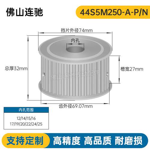S5M44齿 两面平同步轮 槽宽27 AF型 同步皮带轮齿轮铝44S5M250-A