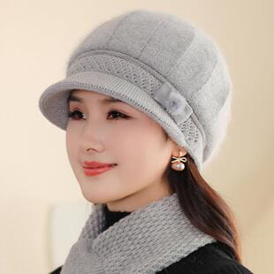 中年妈妈帽子女冬季加绒保暖毛线帽中老年人奶奶姥姥老人棉帽围巾
