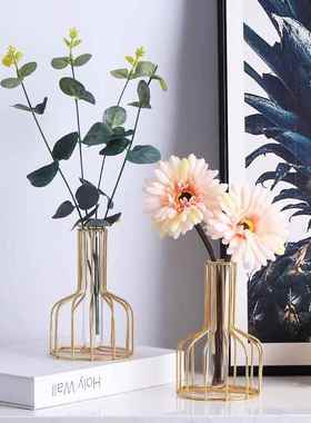 北欧ins铁艺金色水培花瓶 插花瓶子桌面摆件客厅餐厅桌面装饰干花